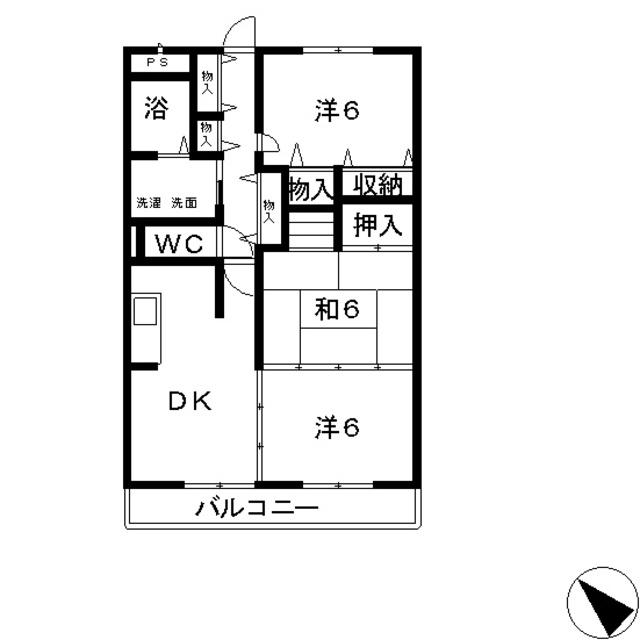 ラ・プラス新倉敷(3DK/2階)の間取り写真