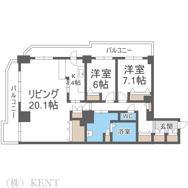 知事公館前タワーレジデンス(2LDK/8階)の間取り写真