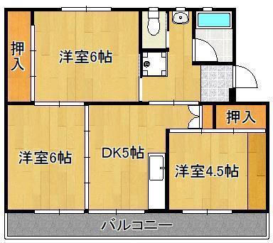 ビレッジハウス本城3号棟(3DK/5階)の間取り写真