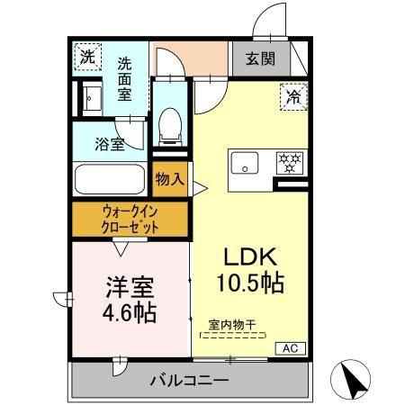 ワイズヴィラ岐南イースト(1LDK/2階)の間取り写真