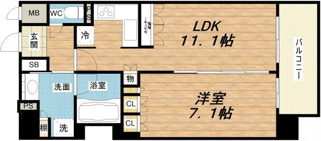 リーガル靱本町(1LDK/5階)の間取り写真