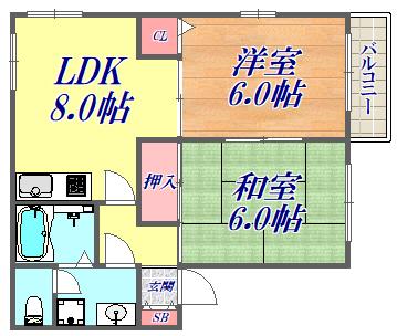 カルムモンルポ(2LDK/2階)の間取り写真