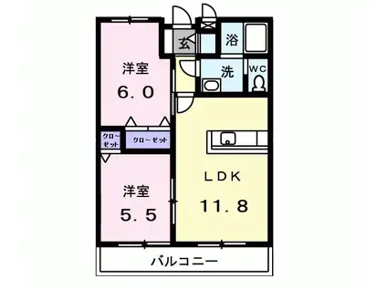 ソレイユ・ルヴァン(2LDK/2階)の間取り写真