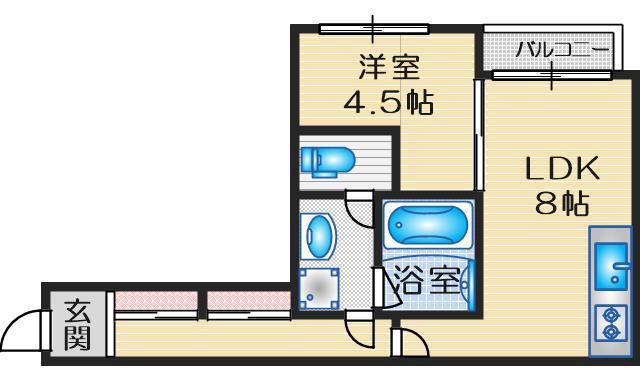 アルカディア江坂(1LDK/2階)の間取り写真