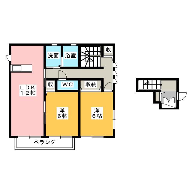 ドミール市野(2LDK/2階)の間取り写真