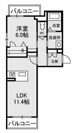 グランシャリオ小坂II(1LDK/2階)の間取り写真