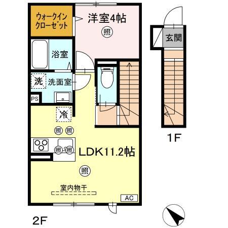 浜乃木レジデンスK(1LDK/2階)の間取り写真