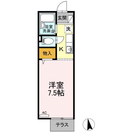 ハイツミナガワII(1K/1階)の間取り写真