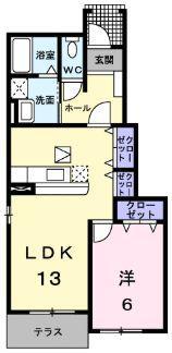 コントラーダ(1LDK/1階)の間取り写真