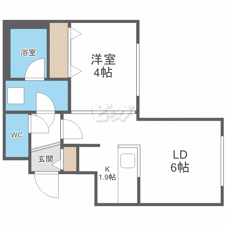 クラブプルミエ琴似4条(1LDK/4階)の間取り写真