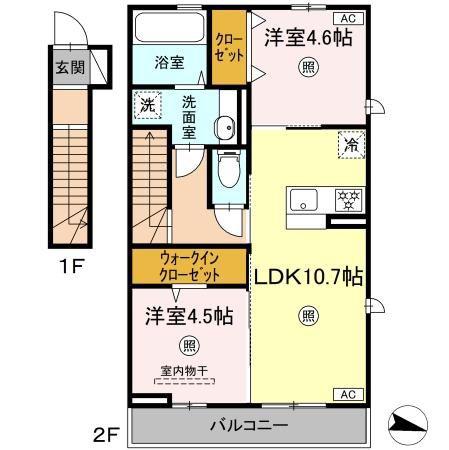 ウッドソレルやまが(2LDK/2階)の間取り写真