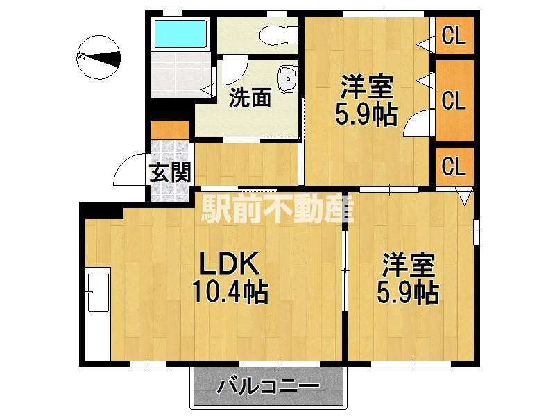 ラ シエロB棟(2LDK/2階)の間取り写真