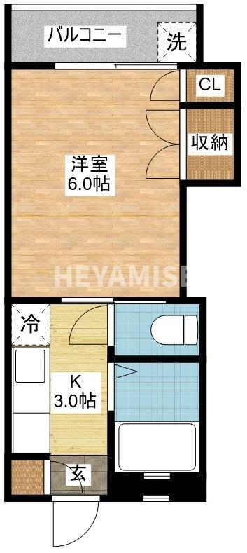 キャッスル東山手(1K/2階)の間取り写真