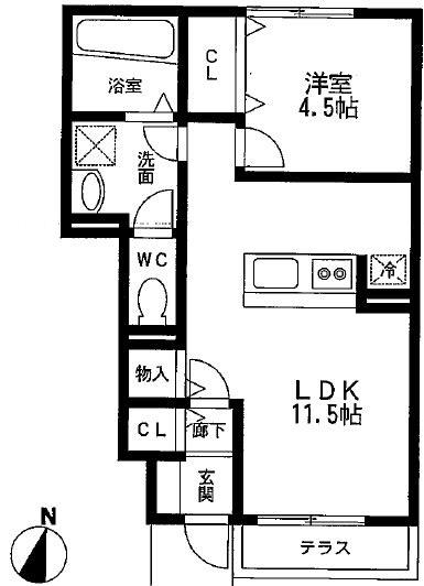 サンライズ東 A棟(1LDK/1階)の間取り写真
