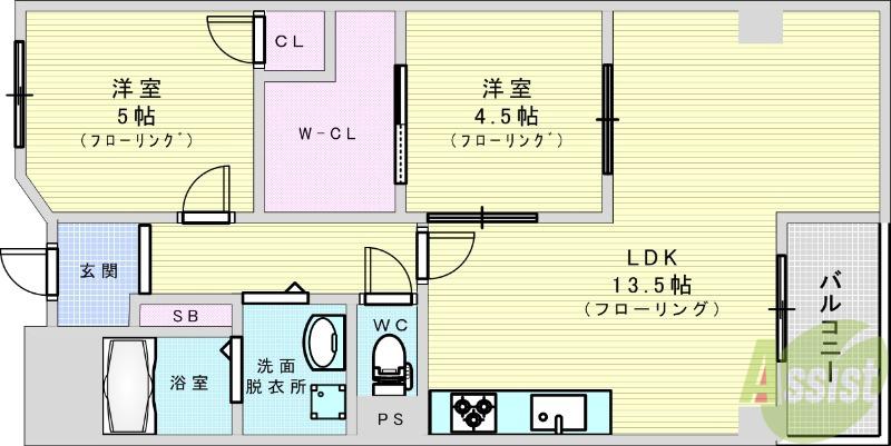 千里坂ノ木ハイツ(2LDK/3階)の間取り写真
