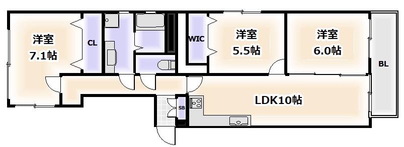 エフアール西田辺(3LDK/1階)の間取り写真