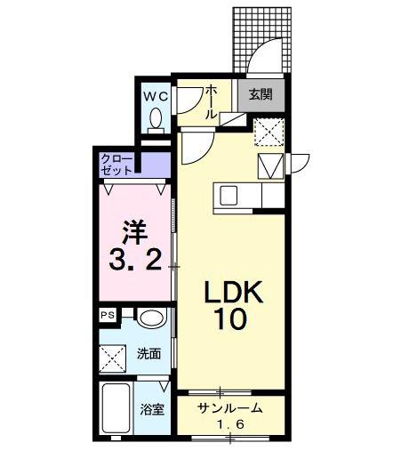 レジデンスやはたIV B(1LDK/1階)の間取り写真
