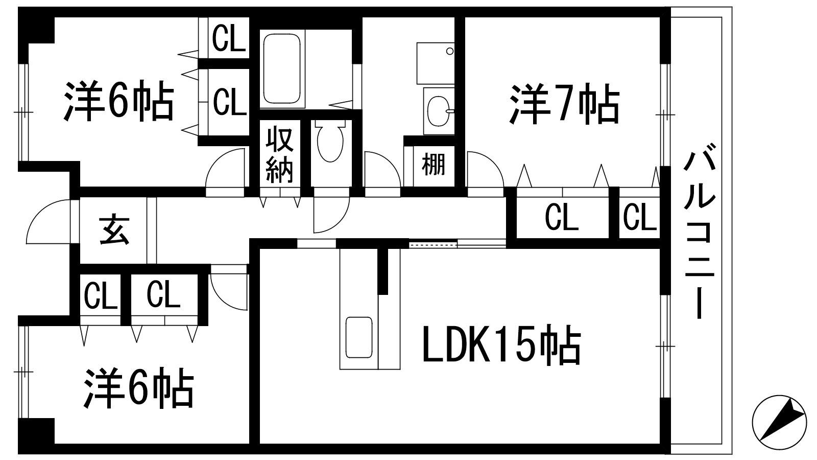 アメニティコート宝塚湯本(3LDK/8階)の間取り写真