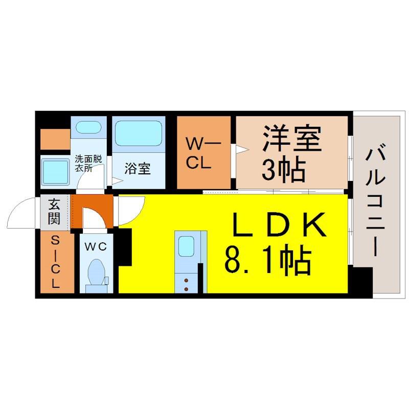 デュオフラッツ栄(1LDK/6階)の間取り写真