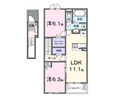 シエル・コリーヌ I(2LDK/2階)の間取り写真