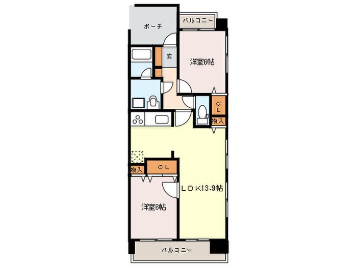 アヴァンセーヌ西新(2LDK/7階)の間取り写真