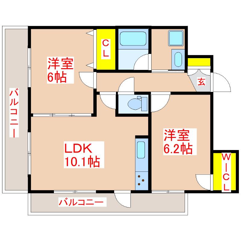M7ビル(2LDK/6階)の間取り写真