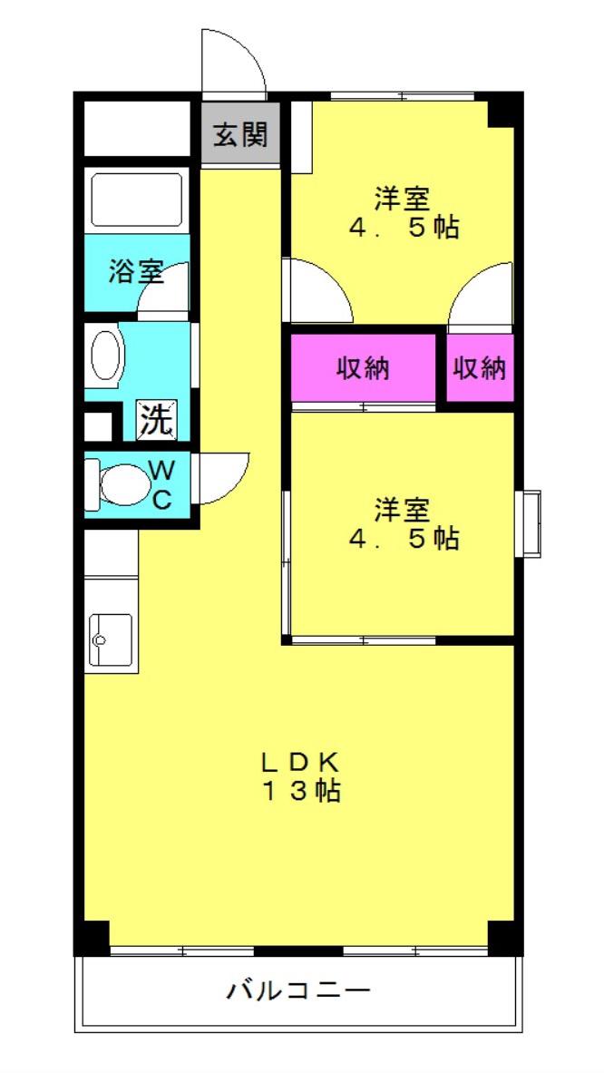 シャルム加古川(2LDK/4階)の間取り写真