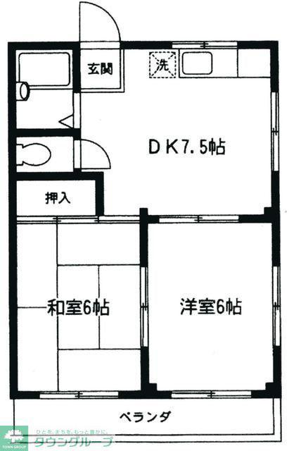 白樺ハイツ(2DK/1階)の間取り写真