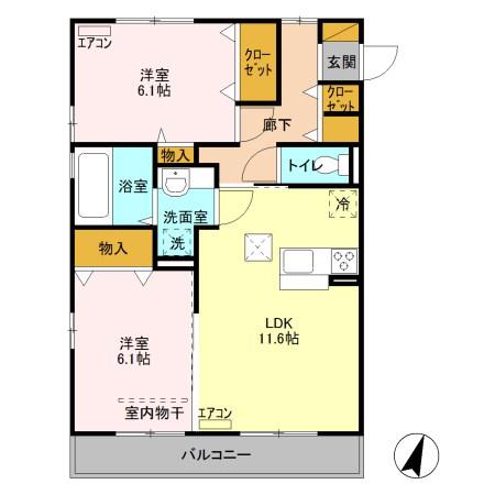 スクエア D(2LDK/1階)の間取り写真