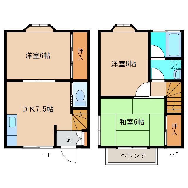 つくばテラスハウス(3DK/1階)の間取り写真