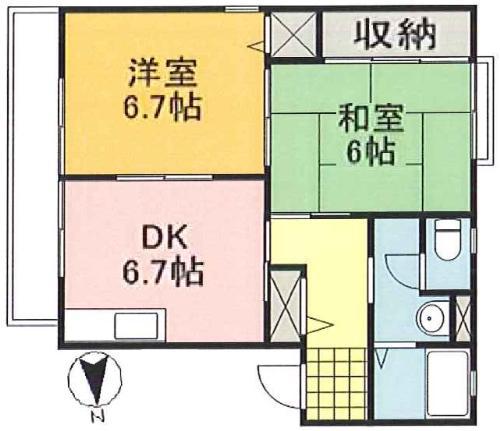 コーポシルフィードN A棟(2LDK/2階)の間取り写真