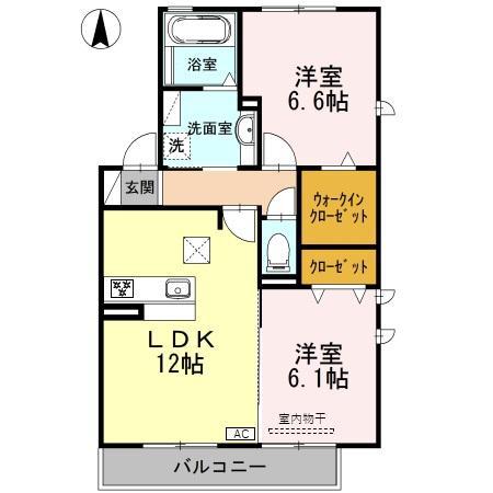 クオーレ A棟(2LDK/1階)の間取り写真