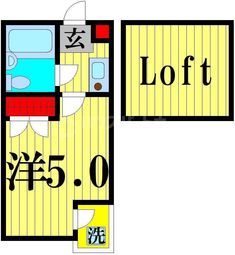 ブルーメアライ36B棟(1K/2階)の間取り写真