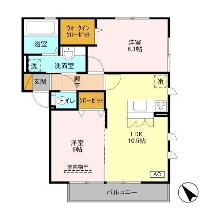 ソレイユII(2LDK/3階)の間取り写真