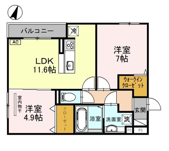 グレイスコート本山中町(2LDK/2階)の間取り写真