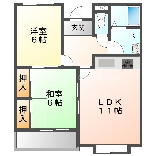 ヴァン・ドゥムール(2LDK/2階)の間取り写真