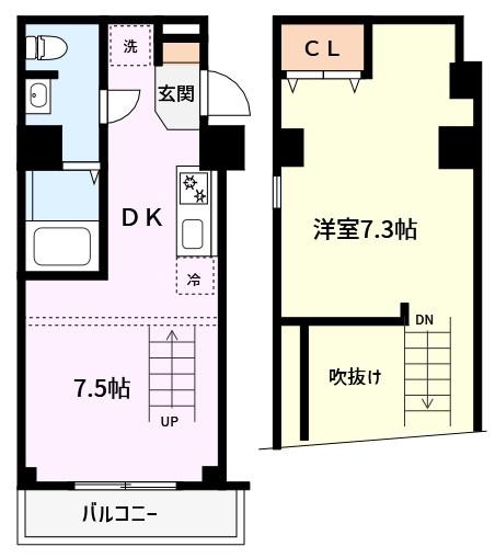 WELL(1DK/5階)の間取り写真