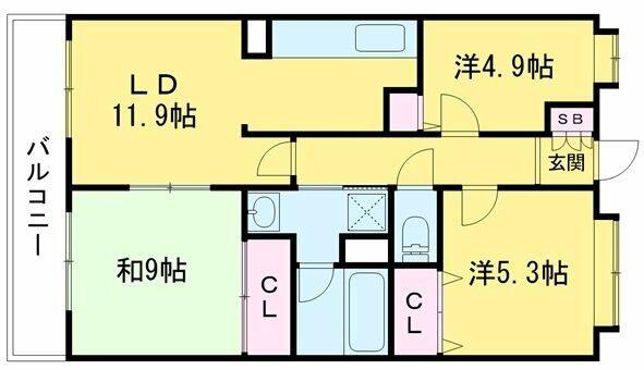 クラーロエスパシオ(3LDK/1階)の間取り写真