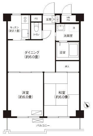 サンライズ梶ヶ谷(2DK/1階)の間取り写真