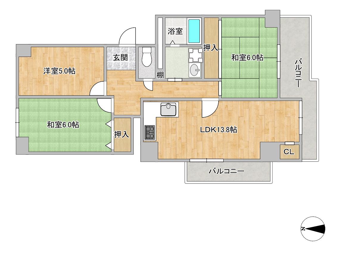 佃第3コーポ6号棟(3LDK/12階)の間取り写真