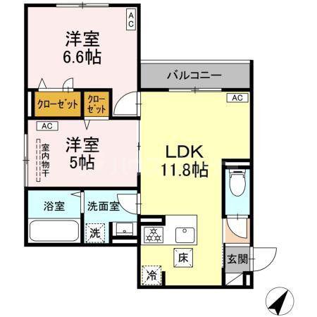 セレスティア細田B(2LDK/1階)の間取り写真
