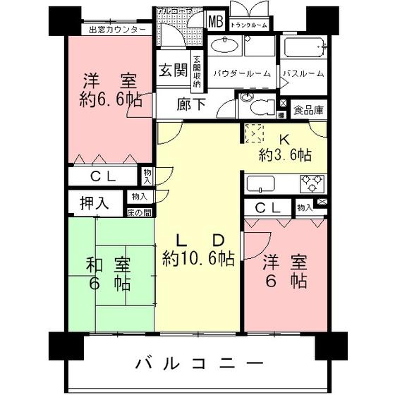 シャトレ愛松岐阜(3LDK/14階)の間取り写真