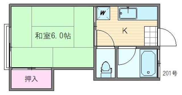 第1シャトル汐見(1K/2階)の間取り写真