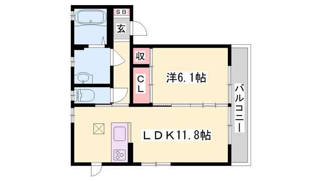 プレジール明石III(1LDK/2階)の間取り写真