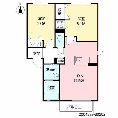 リバティーB棟(2LDK/2階)の間取り写真