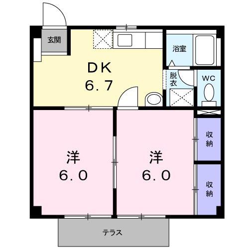 カームヒルズK(2DK/1階)の間取り写真