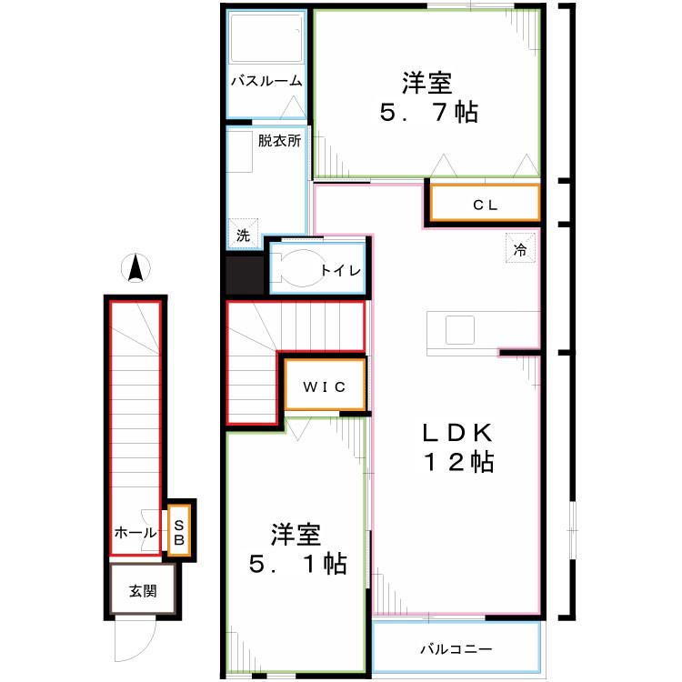 エクセル・ヴィラA(2LDK/2階)の間取り写真