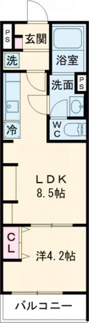 リブリ・中山手(1LDK/1階)の間取り写真