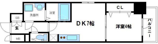 エスリード弁天町グロリア(1DK/8階)の間取り写真