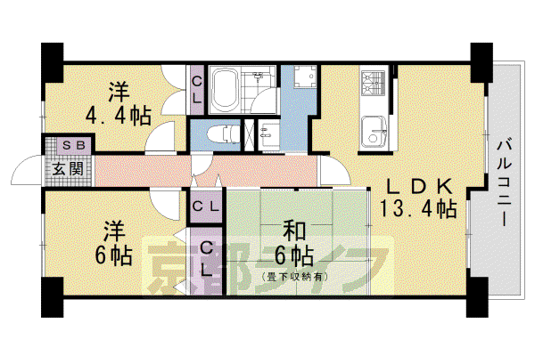 グランシティ京都I番館(3LDK/7階)の間取り写真